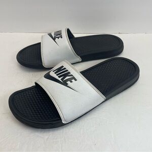 Nike Men's Benassi Slides Size 13 Slide Sandals Iconic Nike Swoosh Black/White